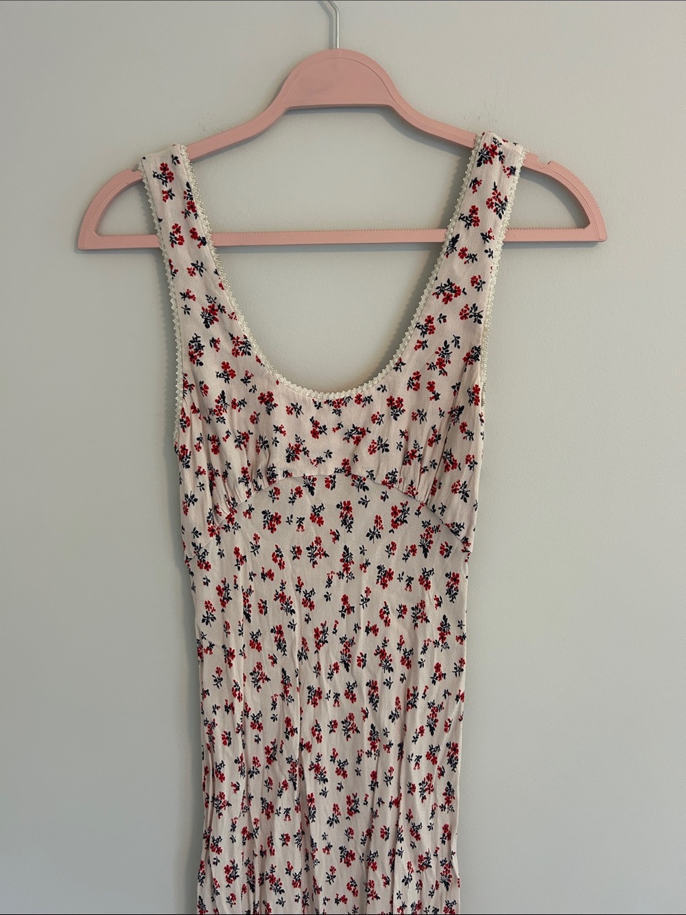Rumored Cream Midi Dress with Red & Navy Floral Print Cottagecore